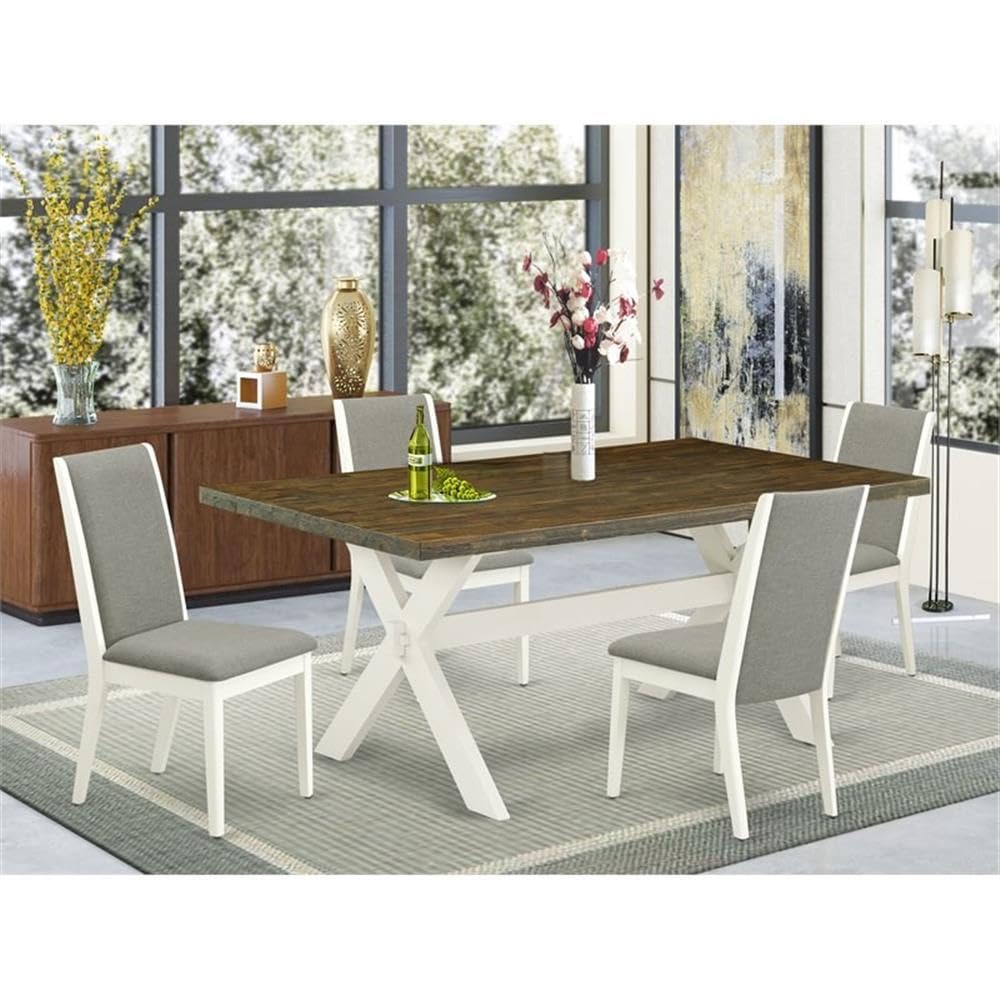 East West Furniture X077La206-5 5 Piece Dinette Set For 4 Includes A Rectangle Dining Table With X-Legs And 4 Shitake Linen Fabric Parson Dining Room Chairs, 40X72 Inch, Multi-Color